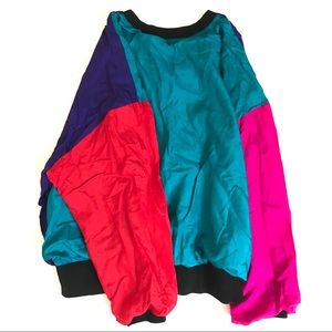 Vintage Colorblock Reversible Silk Bomber Sweater